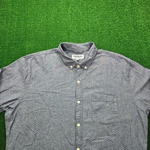Express Shirt Mens XL Blue‎ Polka Dots Soft Wash Button Down Long Sleeve Preppy - Picture 2 of 8